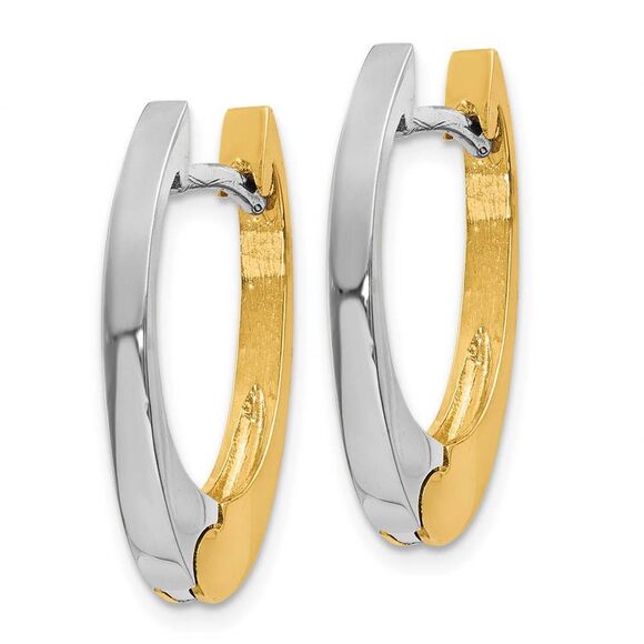 Two-Tone Hinged Oval Hoop Earrings in 14k Gold, 22mm (7/8 Inch) - Picture 2 of 5